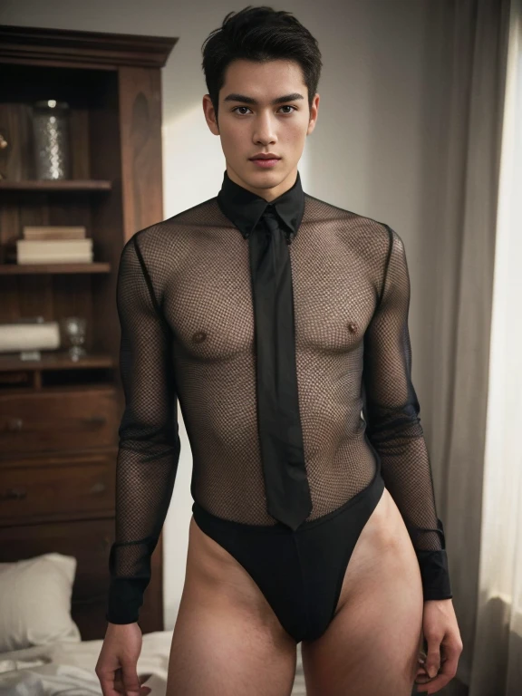 20-year-old handsome boy、((sexy tight mesh bodysuit))、20 years old Japan man、1 person、Ultra-luxury 、Young handsome man standing、(Highly detailed photos in 8K)、(Very detailed handsome man)、Photo Real)、(top-quality)、ultra-detailliert、masterpiece、An ultra-high picture quality、tall、buzz cut haircut、Bright photo、Handsome like a model、Handsome like an idol、epic reality , epic photorealistic, ultra realism , photorealistic , sexy , NSFW. ,eroticism , bare thighs , wide hips , wide pelvis ,only boy , only male the crotches is plump , extreme short hair, hips plump , phat hips , phat chrotche