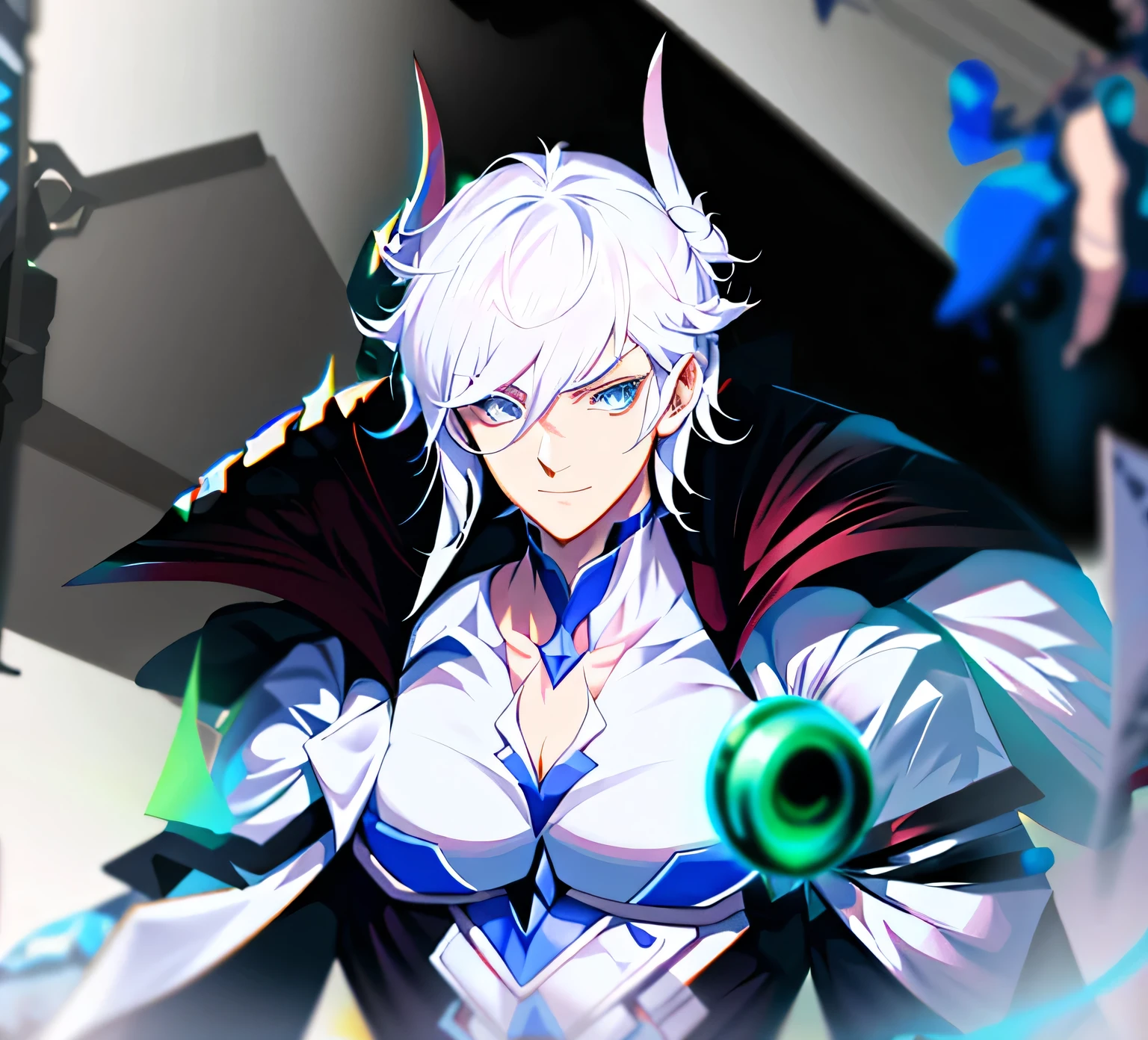 anime character with white hair height 1.75, weight 75 strong and defined 