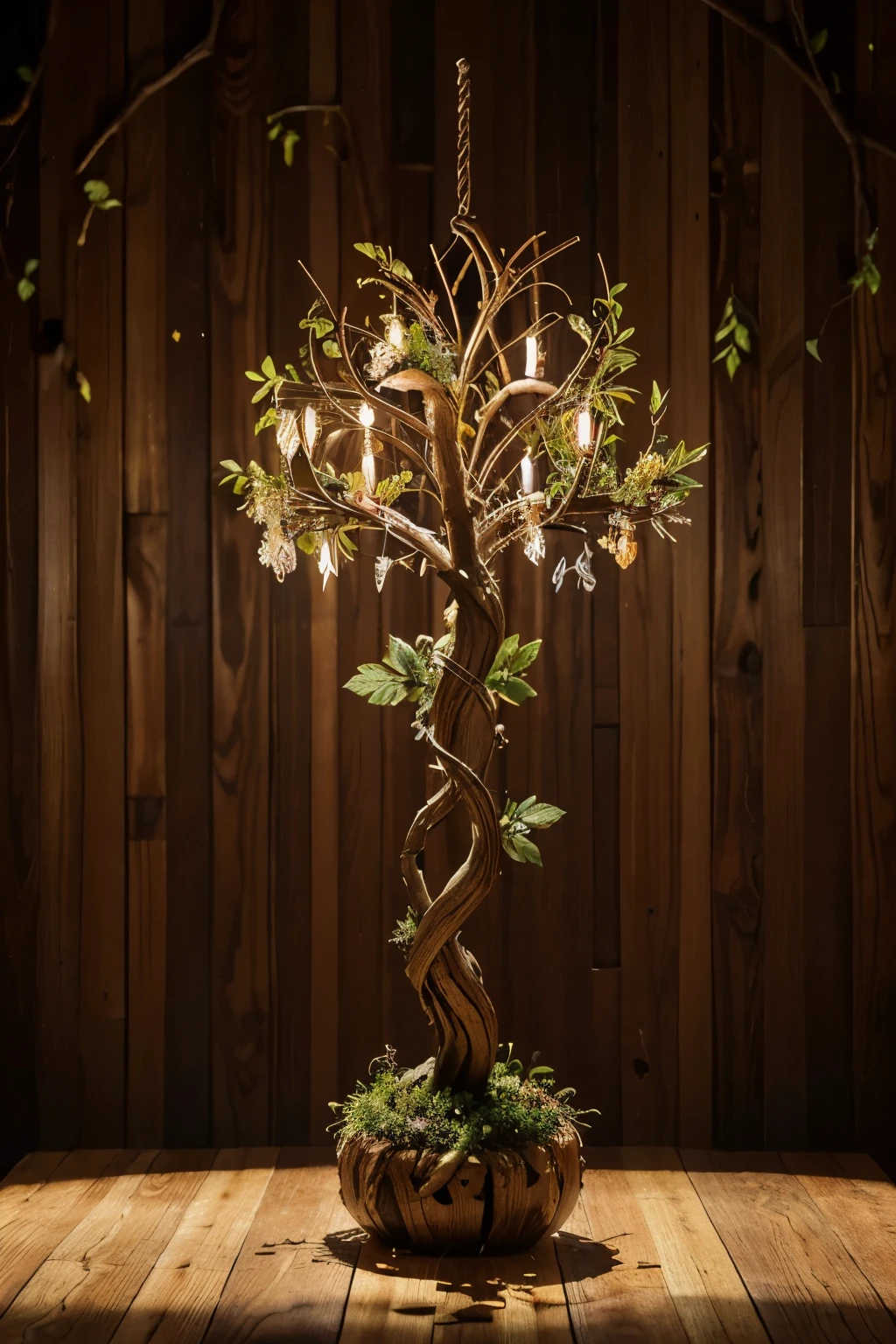 "Imagine a tree emerging from dead wood, its twisted branches and intricate shapes revealing an interior teeming with life. Recycled wood and carved forms give birth to new life, while leaves, birds, and butterflies dance around, conveying a sense of movement and vitality. Earthy tones of dead wood blend with vibrant greens and yellows, symbolizing transformation and rebirth. This logo captures the essence of 'Living Sculpture,' where creativity breathes new life into inert matter."

