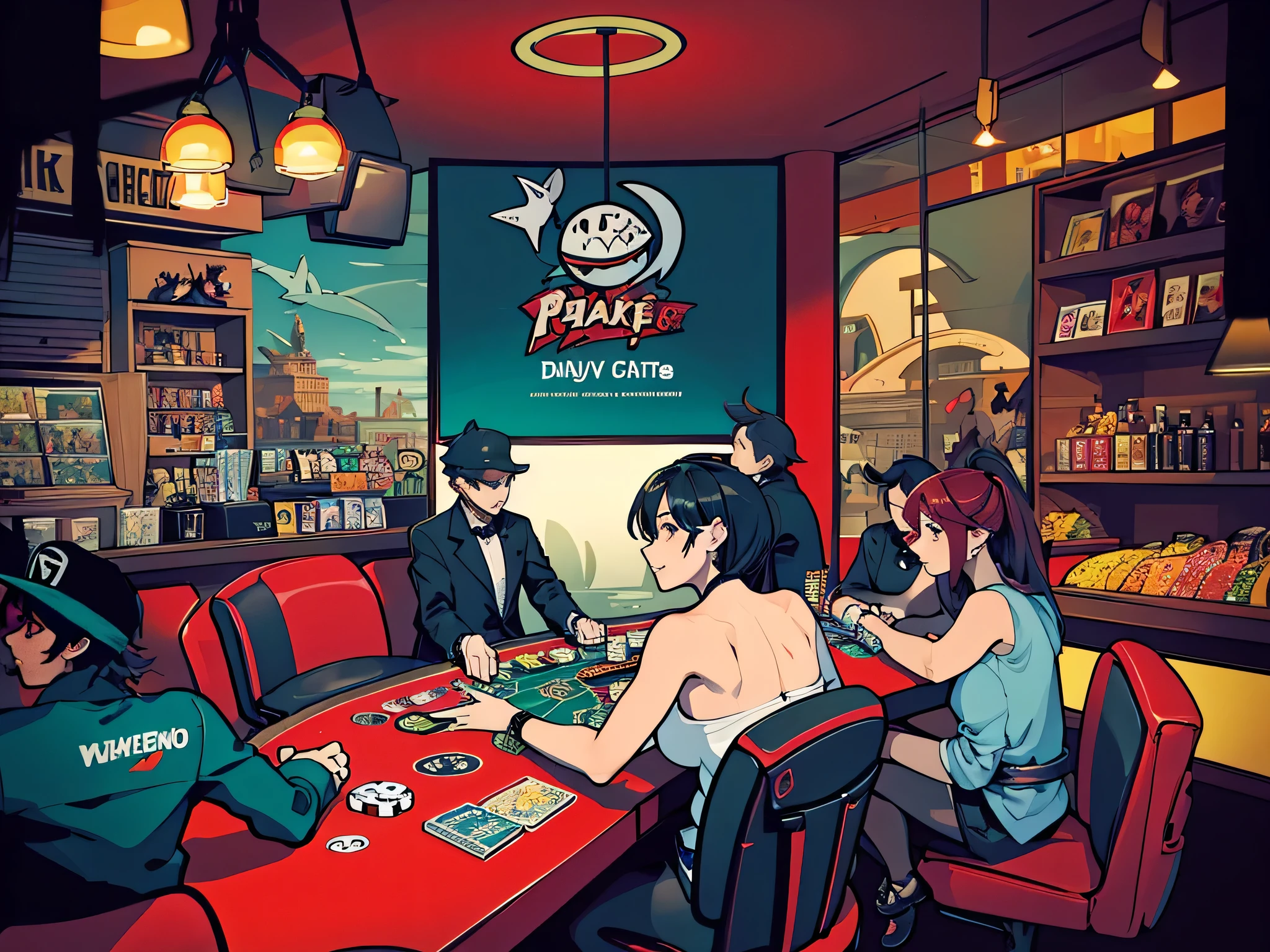 figure, logo, Graffiti art, shark, poker playing cards, Casino Chips, shark turned mickey mouse, flat, black, shark human,Several people are sitting at a table in a room playing cards, poker, dice tsutsumi, playing poker, , 8k!!, Hotei is on the table, 8k!, tournament, lecture halls and gambling dens, playing poker in a saloon, In such a way