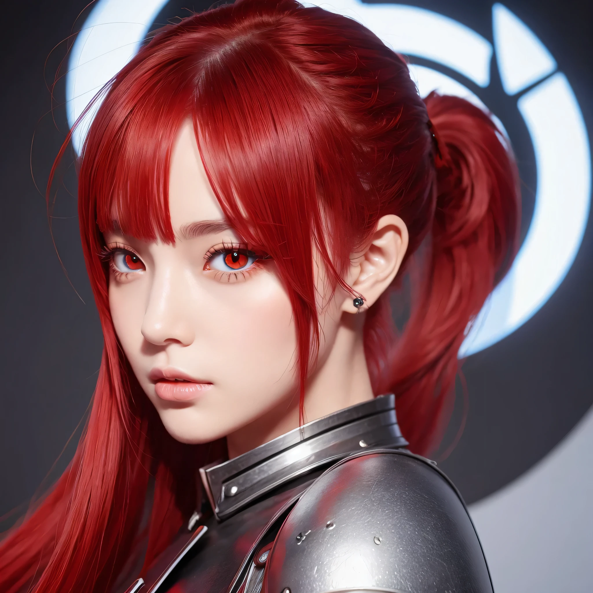 knight　female　ponytail　Red hair　Red Eyes　Red eyes　cute　Droopy eyes