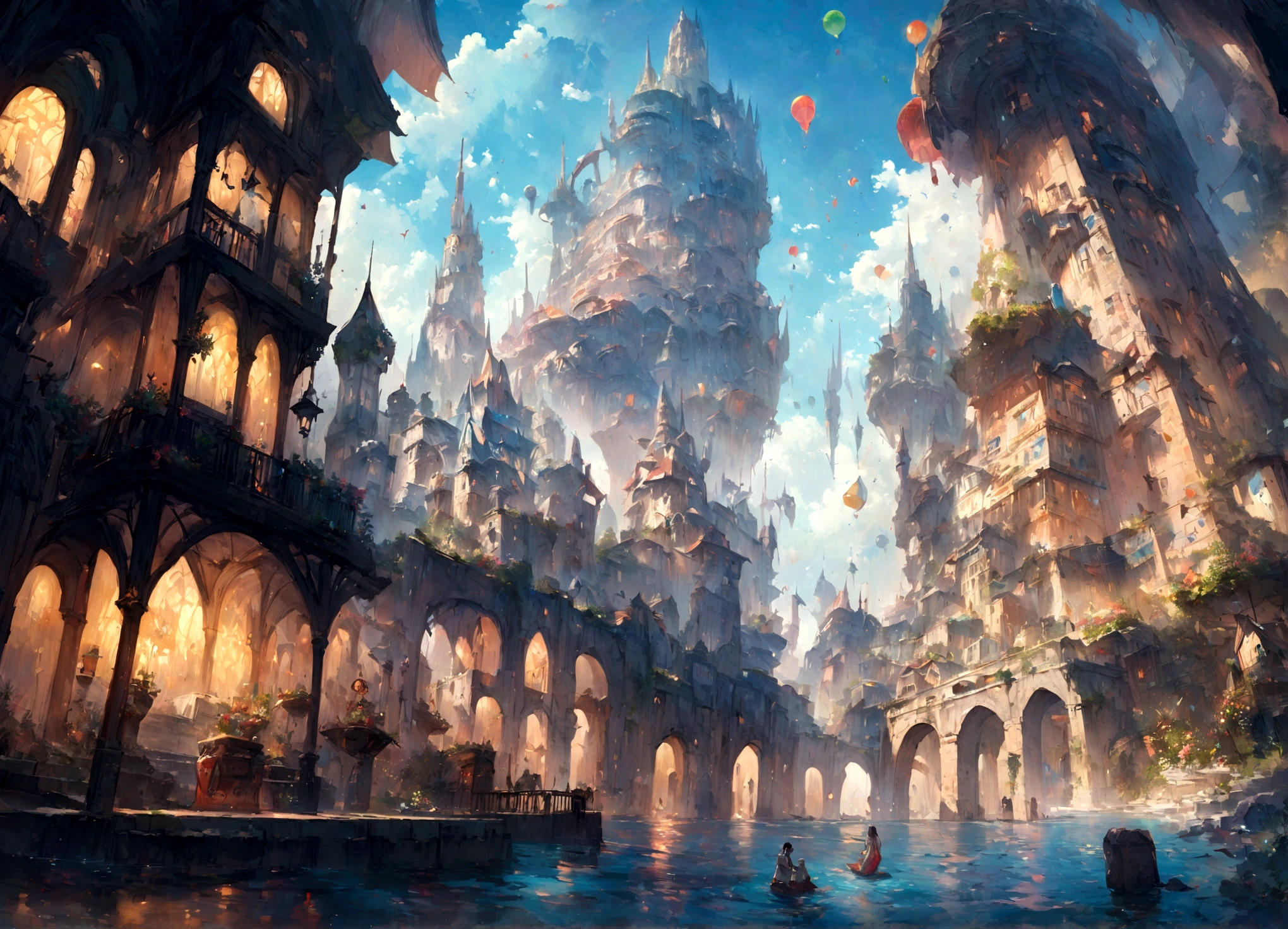 color (Dream Story: 1.2), (Hayao Miyazaki style), (irregular buildings, Things that float on the sea), Patchwork hat, Floral decoration, Light, Concept drawing inspired by Andreas Rocha, Artstation Contest Winners, Dream Story-Kunst, (an underwater city), Ross Tran, Lightシャフト, Realistic lighting, masterpiece, high quality, Beautiful graphics, High level of detail, masterpiece, high quality, Beautiful graphics, High level of detail, --v6