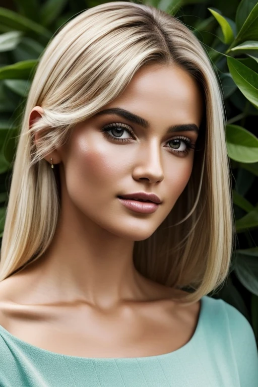 Uma imagem cativante de uma mulher branca radiante com longos, cabelos loiros ondulados caindo em cascata pelos ombros e olhos castanhos que brilham com calor. Your physique is toned and fit, exuding an aura of health and vitality. The scene is lit with soft, warm tones in high definition, estilo ultra-realista. The intricate details of her skin texture are highlighted in a close-up, dando ao retrato um aspecto hiperdetalhado, cinematic feel that truly brings your beauty to life. Despite the absence of a specific prompt, the image conveys an air of elegance and timeless charm.  1 mulher adulta, cabelo comprido, cabelo cacheado, cabelo cor preto, pele suave, olhos azues, sorrir, Vegetation, Ocasional, conjunto xadrez , realista