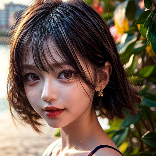 Tiny girl wearing red tube-top dress, Stroll along evening Beach, (Acutance:0.85), Masterpiece of 8K Ultra-detailed, (VolumetricLighting), SmoothShading, (RAW photorealistic:1.37), (Close-up:1.4), (Gazing at the sunseting colorful sky) (Dazzling bokeh:1.28), { (Golden ray illuminating face) | (Vivid Photon Particles) | (Gust of wind) } . (((Extremely detailed a face variation of NOGIZAKA girls))), perfect anatomy, Childish, captivating gaze, elaborate detailed Eyes with (sparkling highlights:1.28), long eyelashes、Glossy RED Lips with beautiful details, Coquettish tongue, Rosy cheeks, (Detailed Flawless natural Skin Radiant PearlSkin with clear transparency) , SilkyHair. { (Dynamic joyful expressions) | (:d) }, (no Large eyes, no tree).