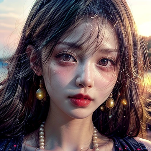 Tiny girl wearing red tube-top dress, Stroll along evening Beach, (Acutance:0.85), Masterpiece of 8K Ultra-detailed, (VolumetricLighting), SmoothShading, (RAW photorealistic:1.37), (Close-up:1.4), (Gazing at the sunseting colorful sky) (Dazzling bokeh:1.28), { (Golden ray illuminating face) | (Vivid Photon Particles) | (Gust of wind) } . (((Extremely detailed a face variation of NOGIZAKA girls))), perfect anatomy, Childish, captivating gaze, elaborate detailed Eyes with (sparkling highlights:1.28), long eyelashes、Glossy RED Lips with beautiful details, Coquettish tongue, Rosy cheeks, (Detailed Flawless natural Skin Radiant PearlSkin with clear transparency) , SilkyHair. { (Dynamic joyful expressions) | (:d) }, (no Large eyes, no tree).