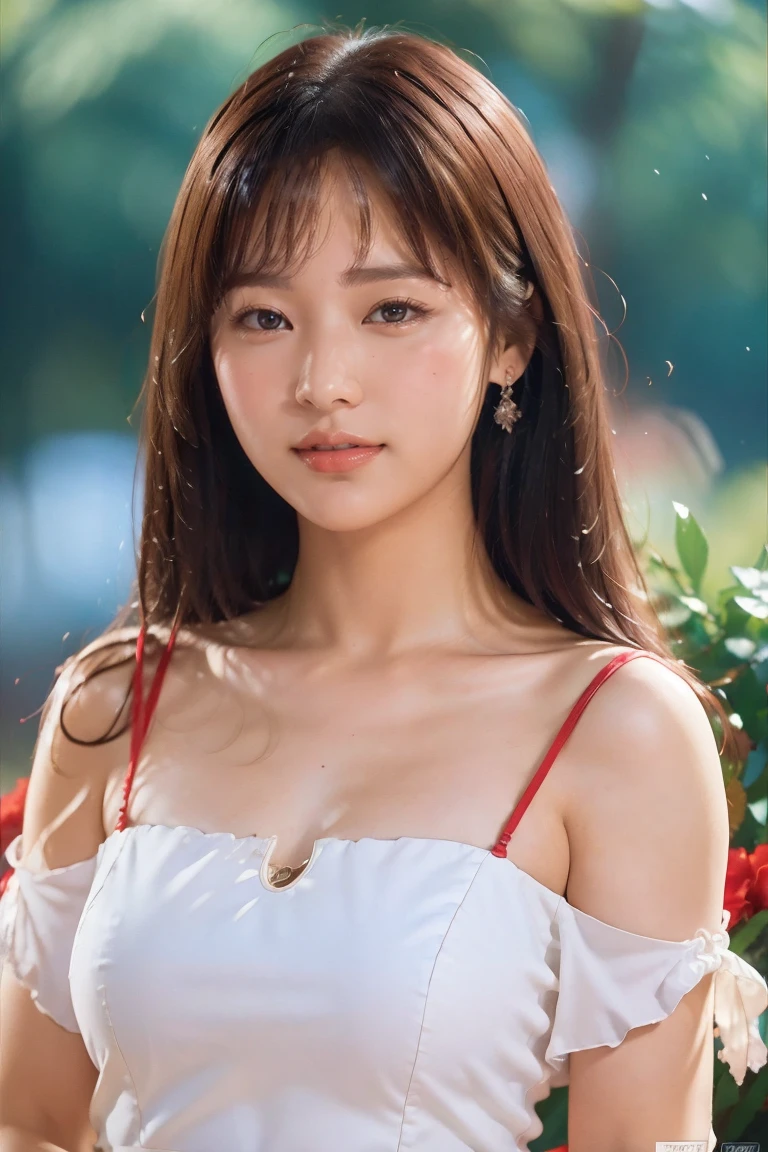 Medium Size Display, Medium Shot, Written boundary depth, Upper Body, Movie angle, masterpiece, highest quality, Very detailed, CG, 8k wallpaper, Beautiful Face, Delicate eyes, alone, smile, cute、red color dress