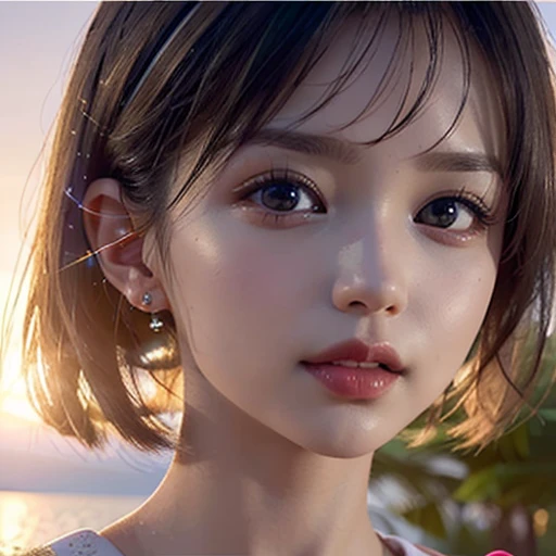 Tiny girl wearing red tube-top dress, Stroll along evening Beach, (Acutance:0.85), Masterpiece of 8K Ultra-detailed, (VolumetricLighting), SmoothShading, (RAW photorealistic:1.37), (Close-up:1.4), (Gazing at the sunseting colorful sky) (Dazzling bokeh:1.28), { (Golden ray illuminating face) | (Vivid Photon Particles) | (Gust of wind) } . (((Extremely detailed a face variation of NOGIZAKA girls))), perfect anatomy, Childish, captivating gaze, elaborate detailed Eyes with (sparkling highlights:1.28), long eyelashes、Glossy RED Lips with beautiful details, Coquettish tongue, Rosy cheeks, (Detailed Flawless Skin, Radiant PearlSkin with clear transparency) , SilkyHair Random HairColor. { (Dynamic joyful expressions) | (:d) }, (no Large eyes, no tree).