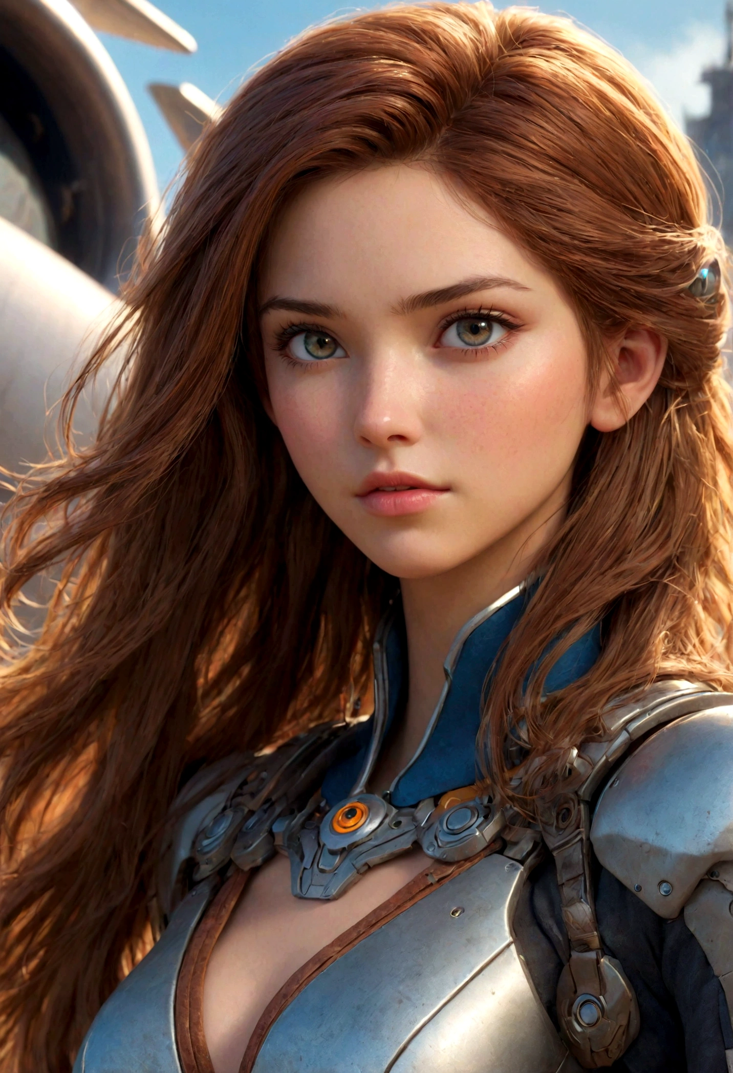 Super delicate beauty face, Mechanical fuselage: 1.5, Cyber world background: 1.5, 19 years old, 150 mm, long hair, Beautiful studio soft lighting, Vivid details, Beautiful background, Octane Rendering, 8K, best quality, masterpiece, illustration, Very firm and beautiful, Very detailed, CG, Unite , wallpaper, (Practical, photo-Practical: 1.37), Astonishing, Fine details, proficient, best quality, Official Art, Very detailed CG Unite 8K wallpaper, , whole body, whole body shooting, sit