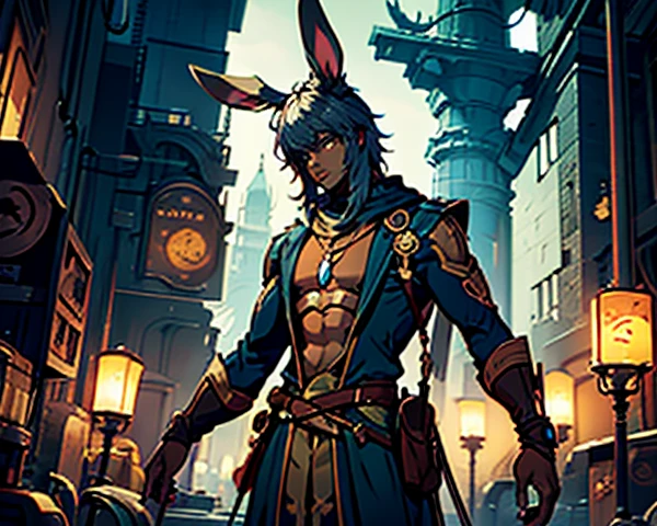 Artificer, Rabbit Ears, RPG fantasy game, male, dark skin