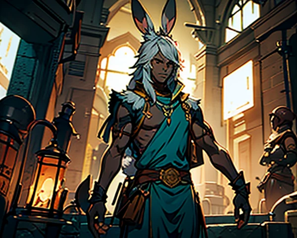 Artificer, Rabbit Ears, RPG fantasy game, male, dark skin