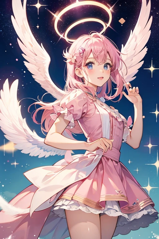 Marutchi Angel  with wings and a halo. It is pink in color. SPARKLE; GLITTER