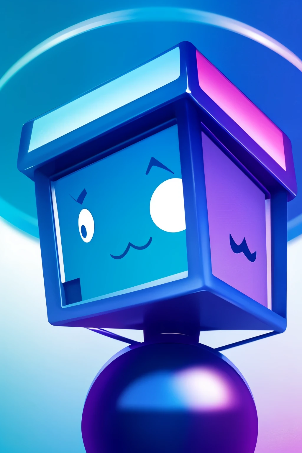 A cute front view of a cube head. Cyber style cartoon that can be used as a corporate logo.