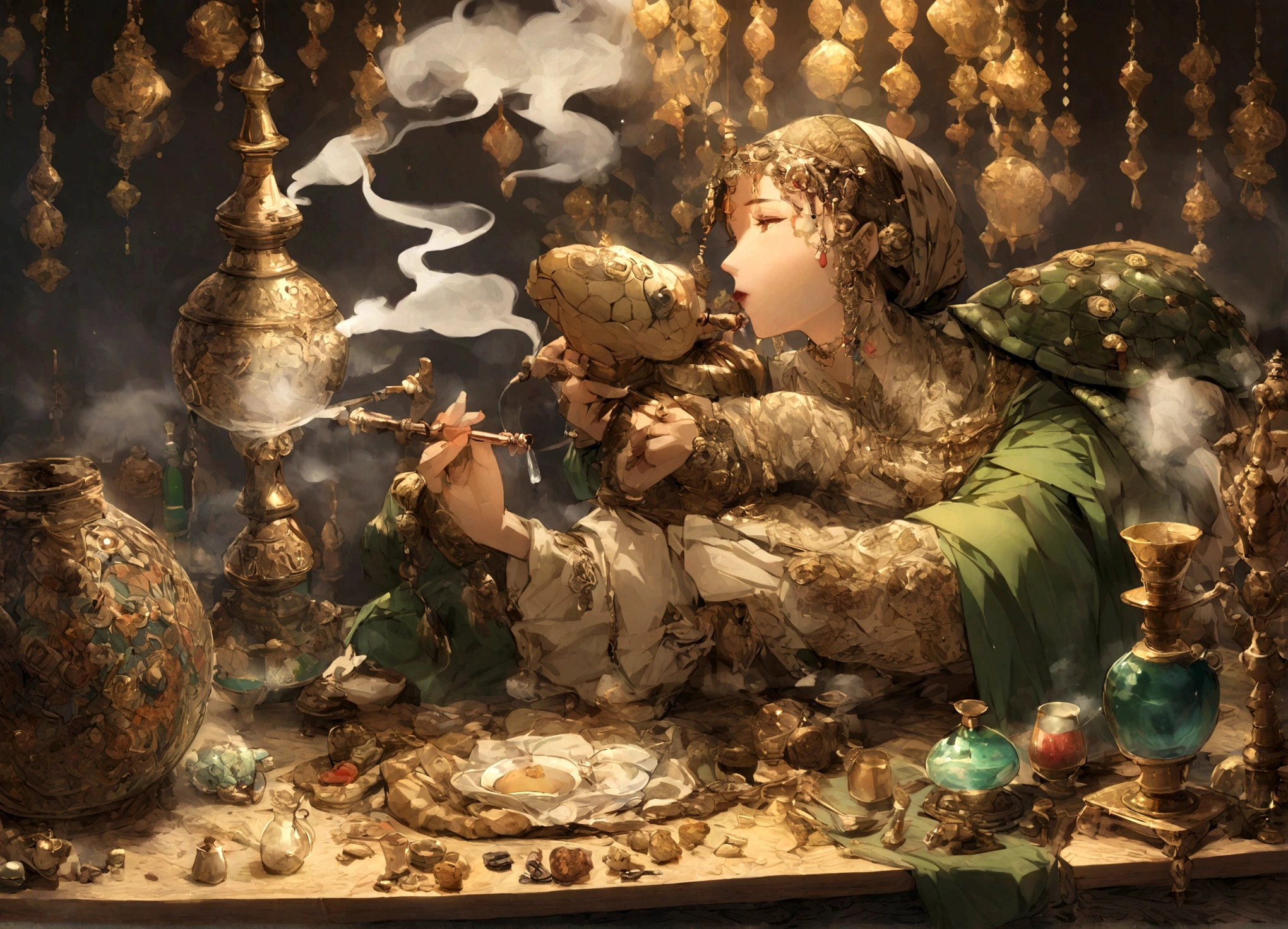Turtle smoking a hookah、Drinking koumiss