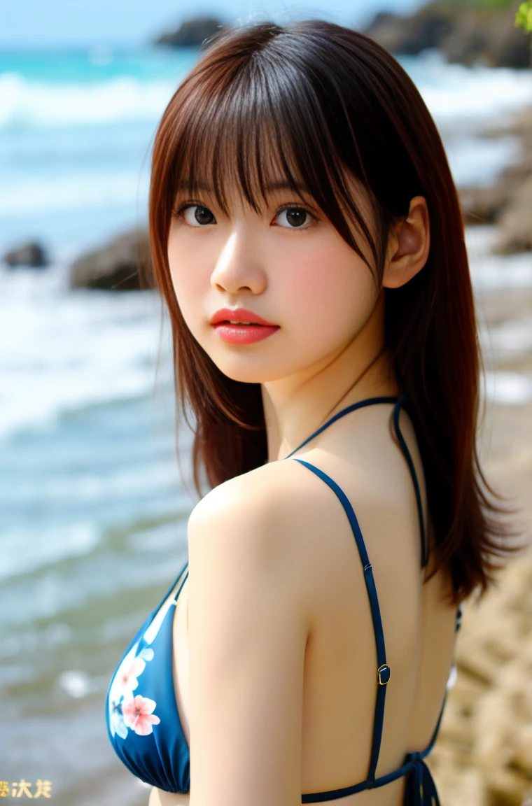 8k、RAW Photos、highest quality、Japanese Model、Floral Bikini、micro bikini,26 years old、Young Sensual Gravure Idol、A young and cute gravure idol、リアルなYoung Gravure Idol、Real fleshy gravure idol、Young Gravure Idol、A sophisticated gravure idol、Young and thin gravure idol、Beach、Blur the background