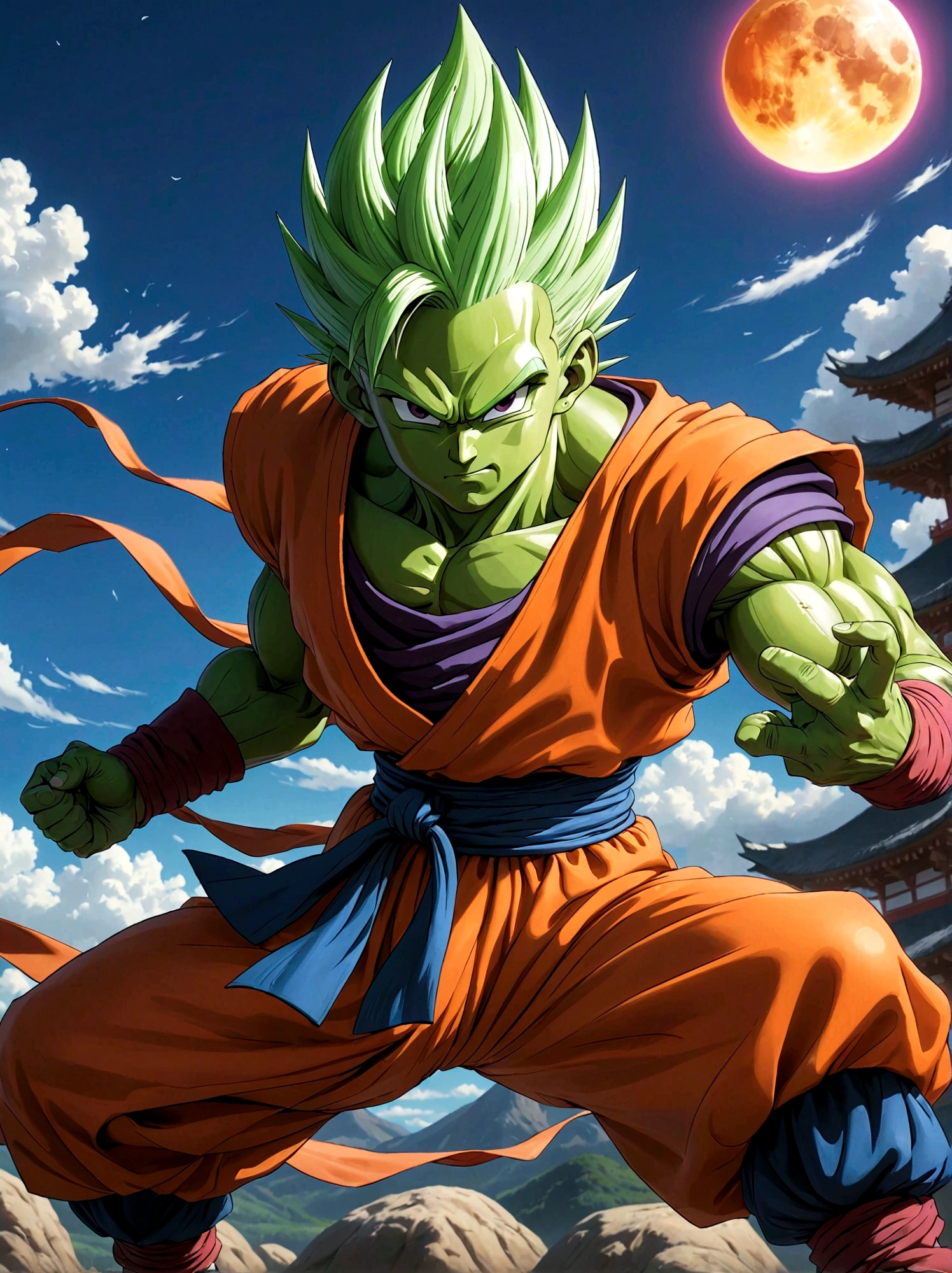 1boy, male focus, Dragon Ball, Piccolo, Contest, fighting, Martial arts tournament background, masterpiece, best quality, very aesthetic, absurdres