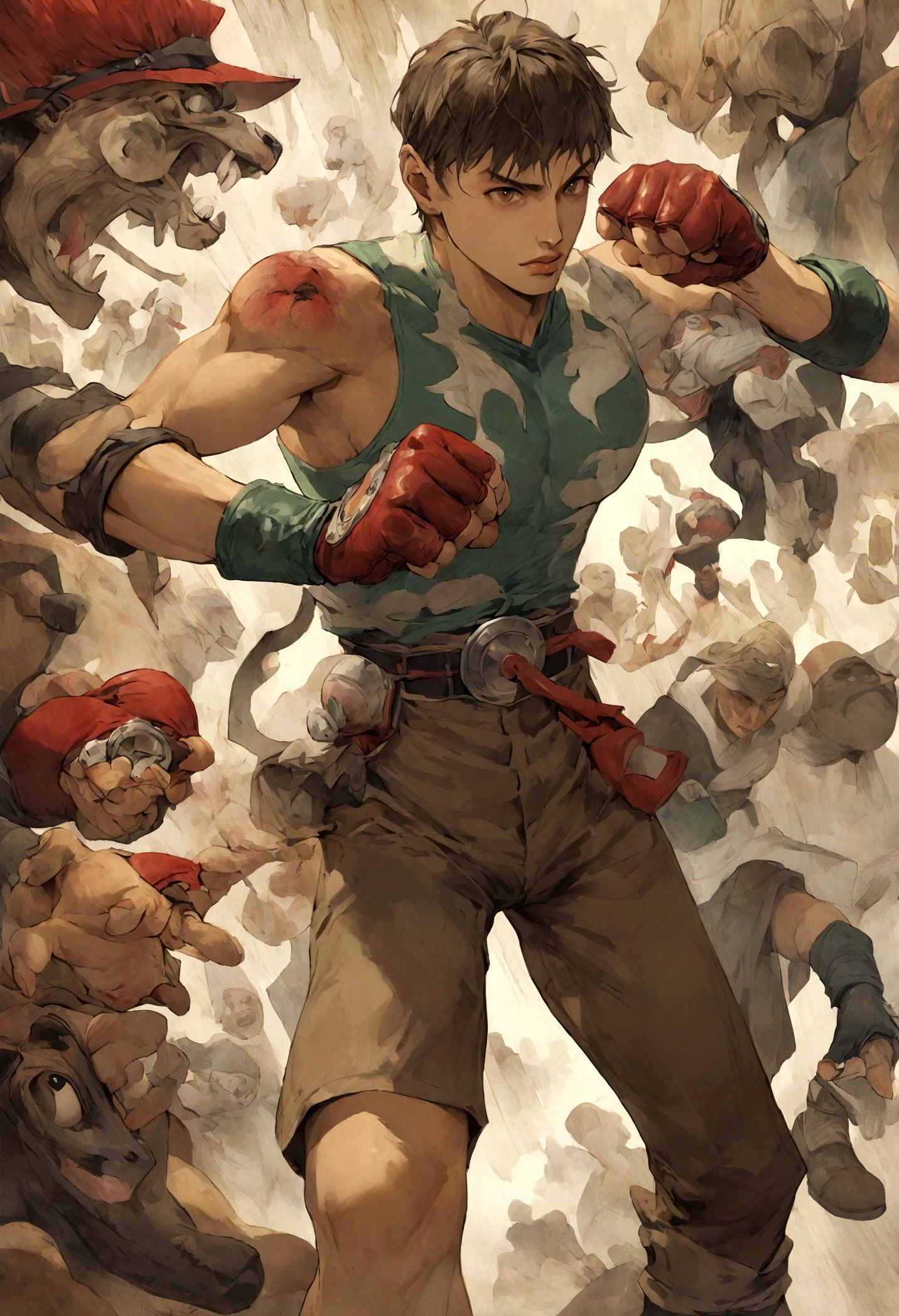 Hongo guerrero con guantes de boxeo