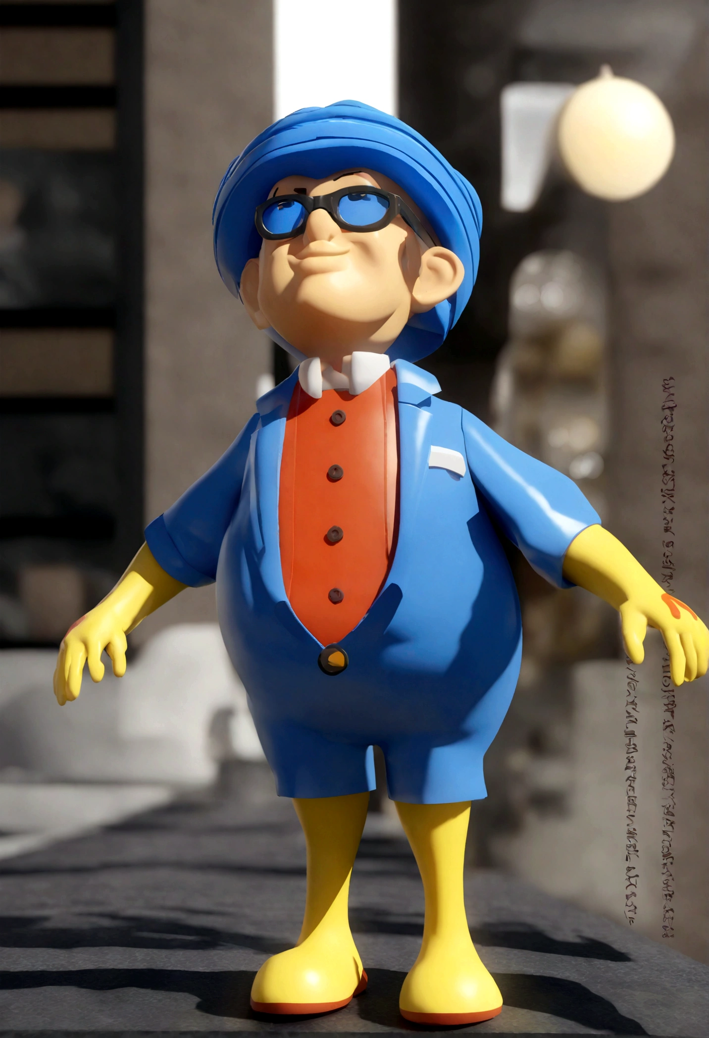Cartoon character of a man in black glasses and blue shirt, um personagem animado, Caractere estilizado, animation style rendering, 3D estilizado, Arnold Maya rendering, Stylized 3D rendering, toon render screenshot, Personagem 3D, Personagem 3D, Stylized 3D rendering, 3D character rendering, personagem de desenho animado, Personagem de close up, Pose de personagem, (Estilo Pixar) (parte mestre:1.2) (Bokeh) (melhor qualidade) (pele detalhada) (textura detalhada) (8K) (argila) (cinematic lighting) (sharp focus,Senta e vaza a parte superior do corpo