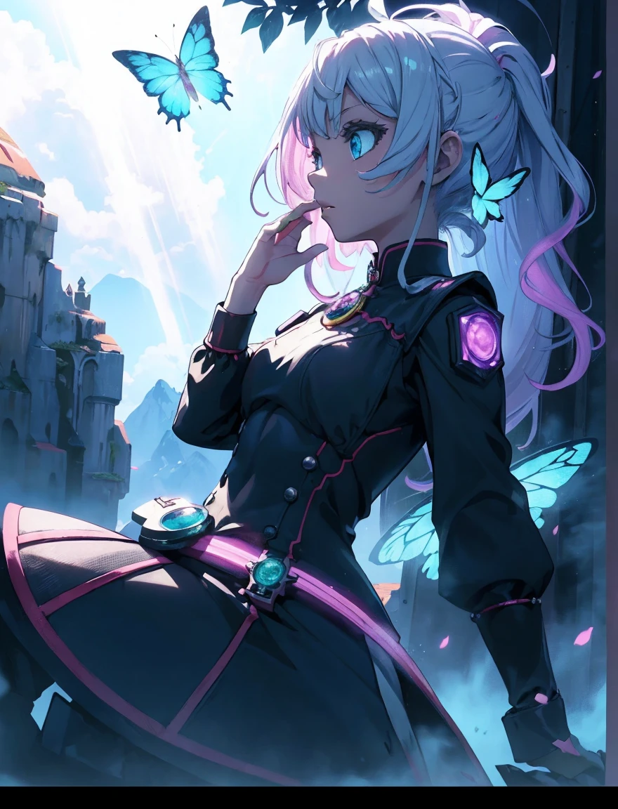 (((masterpiece))), (((best quality))), (((from side))), (((upside-down world))), (((floating city))), ((mint ballet slippers)), ((sitting on stone parapet)), ((hooded bodysuit)), ((paid lining)), (black pantyhose), blonde hair, spider logo, gradient light, skyline, high sky, colorful cloudy sky, solo, 1girl, big tits, sweat, slim figure, (spider gwen)