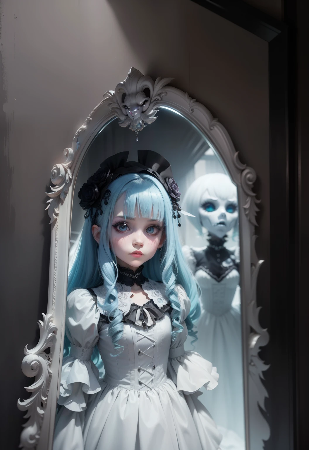 Ghost monster high,mirror,creepy,cute, art 8k,masterpiece,score_9,score_8,score_7,score_8_up,score_7_up,score_6_up, game
pmmkr2024, best quality, trending on artstation,
