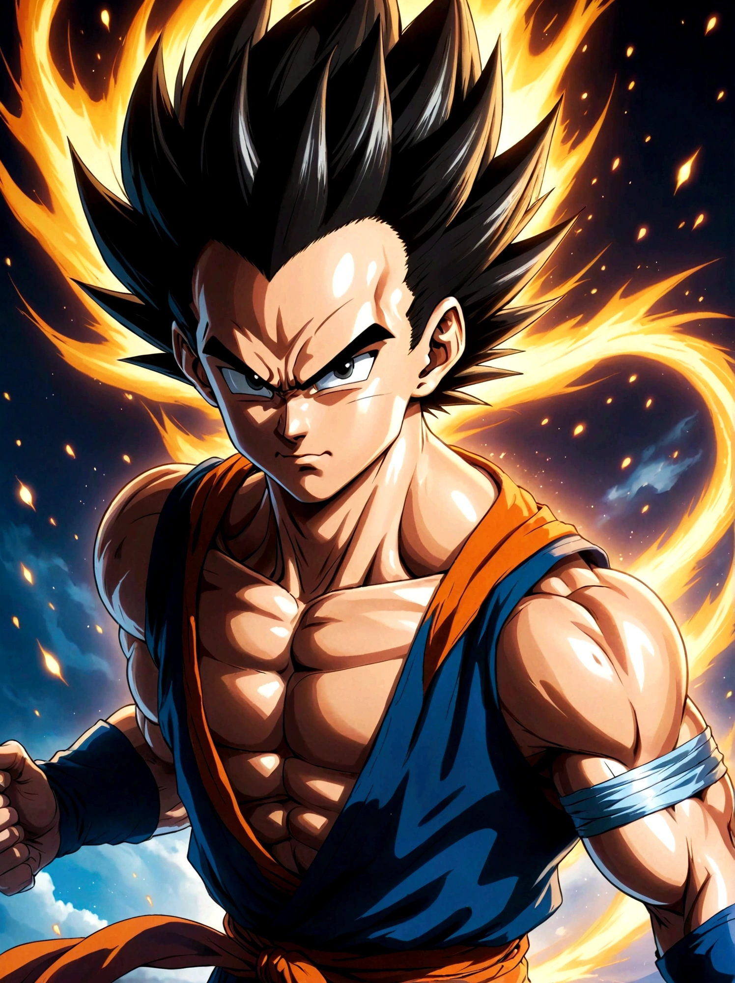 1boy, male focus, Dragon Ball, Vegeta, Contest, fighting, Martial arts tournament background, masterpiece, best quality, very aesthetic, absurdres