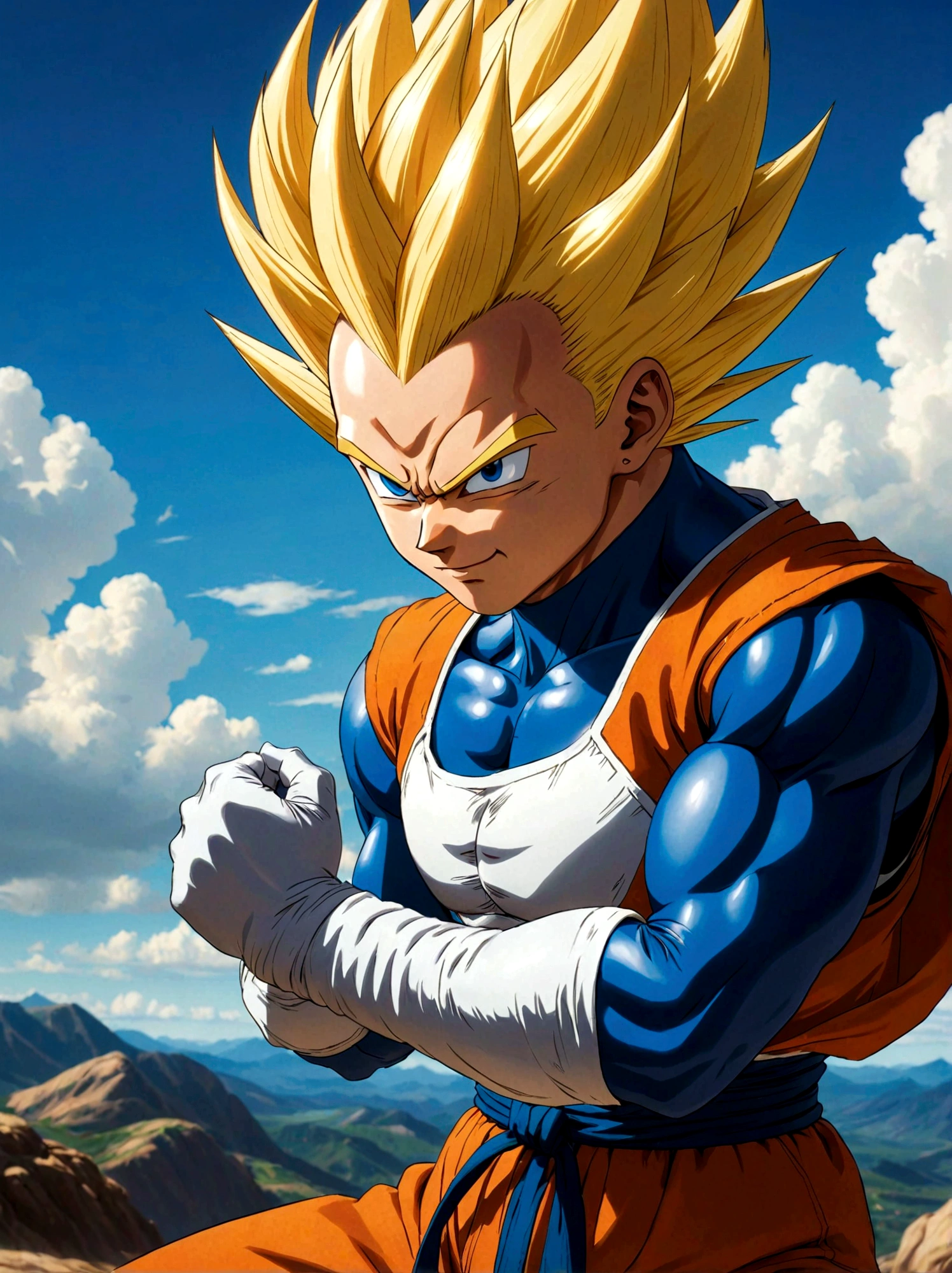 1boy, male focus, Dragon Ball, Vegeta, Contest, fighting, Martial arts tournament background, masterpiece, best quality, very aesthetic, absurdres