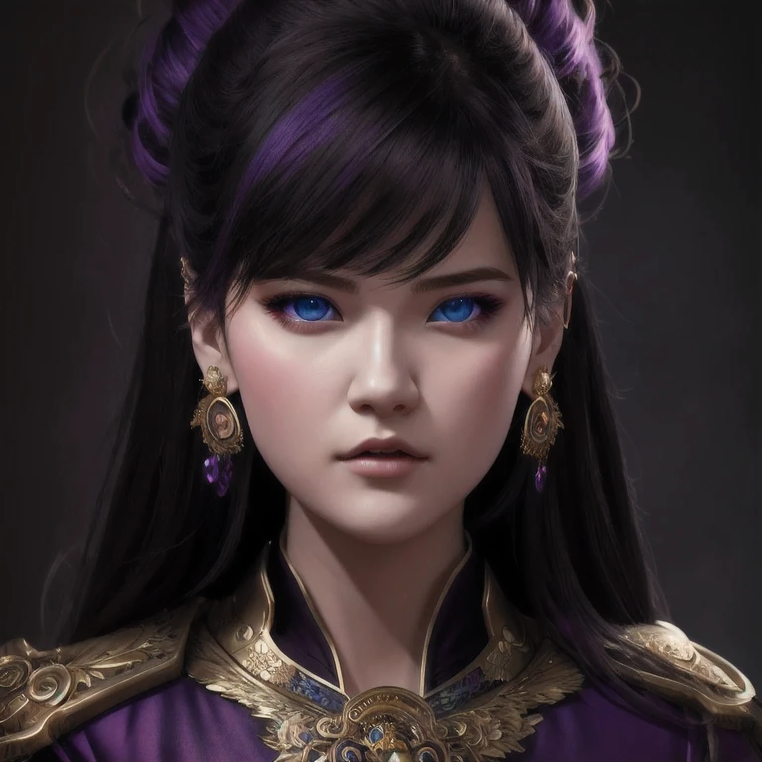 there is a 18 years old in a purple dress holding a dragon, wlop and ross tran, ross tran 8 k, fantasy art style, chengwei pan on artstation, a beautiful fantasy empress, ross tran and wlop, ruan jia and artgerm, the dragon girl portrait, ig model | artgerm, artgerm and ruan jia，beautiful
1girl
bangs
blue eyes
closed mouth
ear piercing
earrings
grey background
hair ornament
jewelry
lips
looking at viewer
military
military uniform
nose
piercing
portrait
realistic
short hair
simple background
solo
upper body