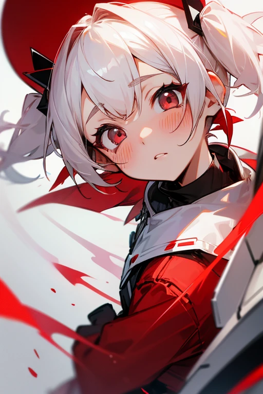 Short white hair, blush, pilot、Headbang 2.、Red clothes、Twin tails、sharp、superior、Keep the image of your face、