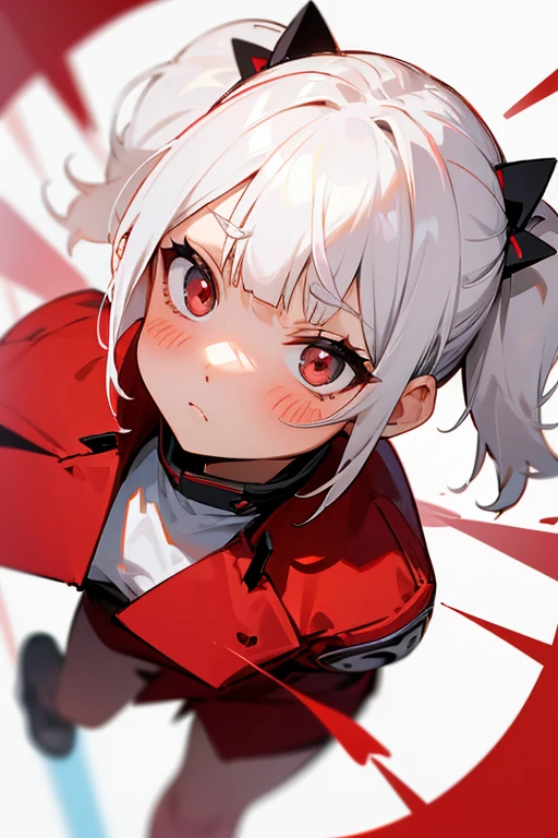 Short white hair, blush, pilot、Headbang 2.、Red clothes、Twin tails、sharp、superior、Keep the image of your face、