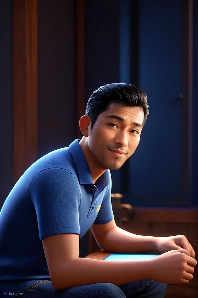 arafed man sitting on a step with a laptop computer, pixar portrait 8 k photo, john park, handsome chad chin, rick dai, as a pixar character, closeup portrait shot, eric hu, frozen ii klaus film, asian male, portrait shot, photorealistic disney, detailed portrait shot, close up portrait shot, john j. park, 8k portrait render