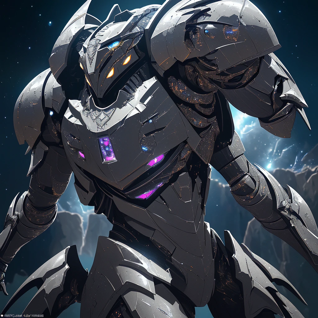 a highly detailed armored warrior posing in space, star light glimmering, masterpiece, ultra-detailed, 8k, (best quality:1.2), (realistic:1.37), cinematic lighting, dramatic angles, intricate futuristic armor, high tech weaponry, epic scale, dynamic action pose, dramatic sci-fi atmosphere, vivid colors, dramatic lighting, photorealistic