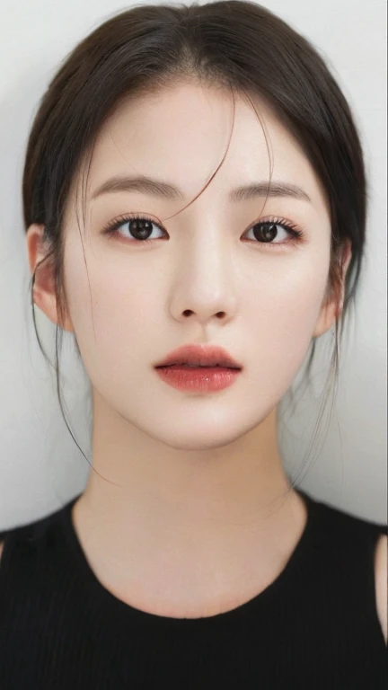 Asian female girl face similar to Jeno from NCT black hair white skin and soft caramel eyes