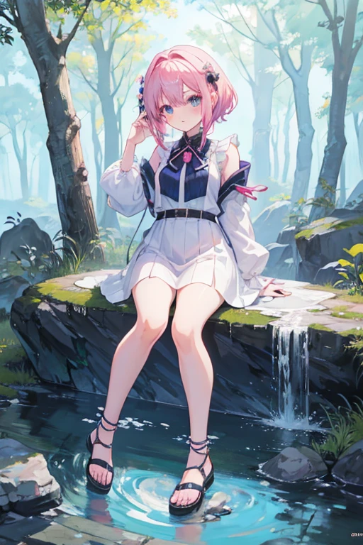 Anime girl sitting on a rock with her hands up, Full Body Commission, Full body portrait of a short!, oc commission, Enchanting anime girl, On pixivトップ評価, High resolution consignment, On pixiv, Anime Moe Art Style, haruno sakura, shirabii, Anime full body illustration, !!Full body portrait!!, zerochan art