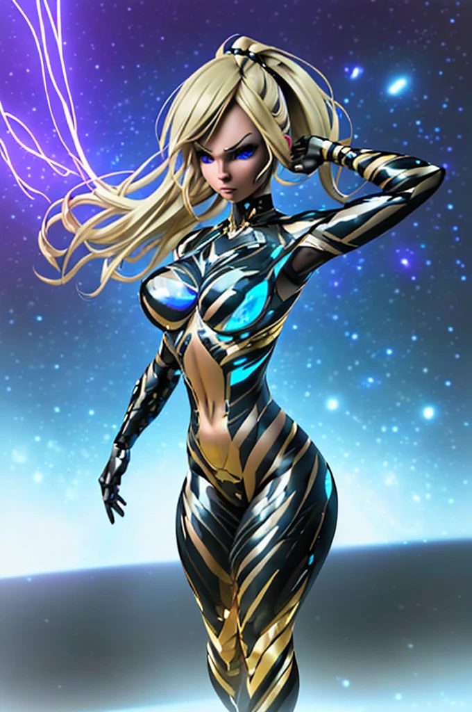 (best quality,4k,8k,highres,masterpiece:1.2),ultra-detailed,(realistic,photorealistic,photo-realistic:1.37),beautiful young woman Venomized,long strabarry blonde hair,soft blue eyes with a hint of mystery,big bouncing breasts catching the light, Klyntar symbiote wrapping around her body, vibrant colors of pink, blue, and white blending together, Marvel Comics-inspired art style portraying power and strength