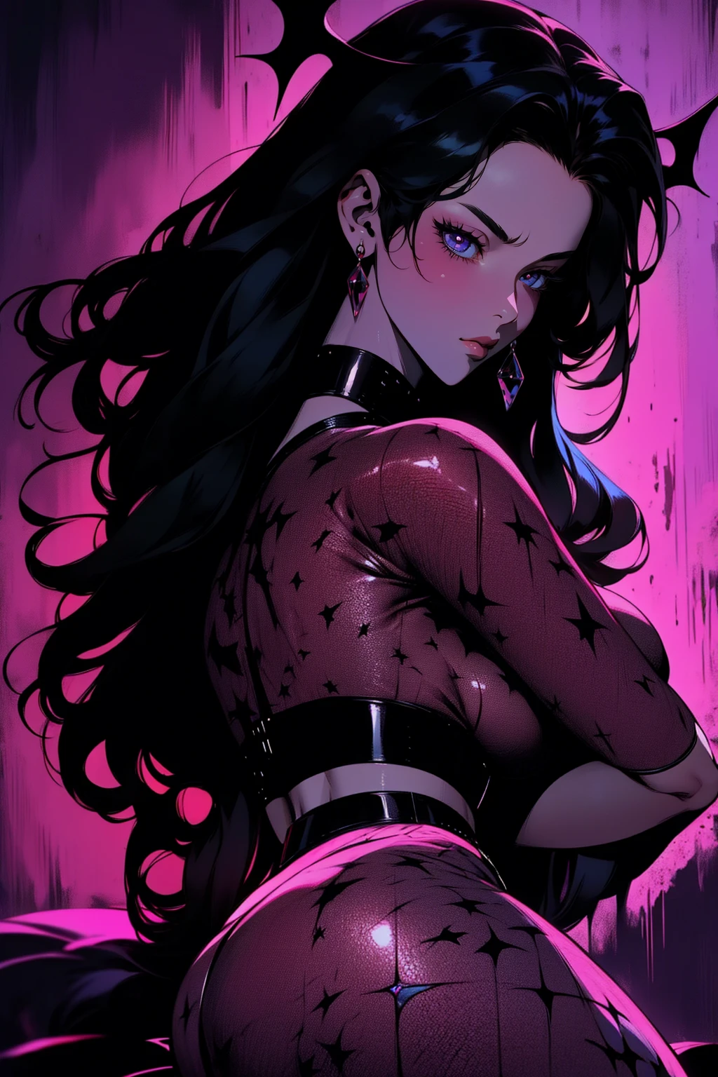 {-erro_de_anatomia:1.0} (best quality,4k,8k,highres,masterpiece:1.2) (masterpiece, top quality, best quality, official art, beautiful and aesthetic: 1.2), (1 woman: 1.3) Succubus girl, long black hair , magenta eyes, (crystal eyes) succubus wings, magenta pant, magenta gloves, attractive, moonlight, dinamic poses, perfect hands (perfect fingers), angry face, dinamicc poses, backwards, looking back