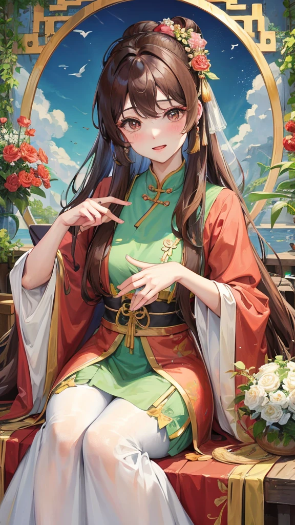 绝代夜满月1女China风antiquity姐妹御姐微笑棕发Princess剪麻花辫双丸浅粉红唇, calm, Intellectuals, Zhongfa, Green Student, hairpin, Peach Blossom, Red clothes,masterpiece, best quality, Married woman, aldult, Chinese, China, elder sister, hairpin,Brown hair, Princess,Full of maternal love,purely,blush,Passionate,Mother,Mature,Beautifully,wife,Pantyhose,Shy,happy,Loveable,发hairpin,Double tail,antiquity