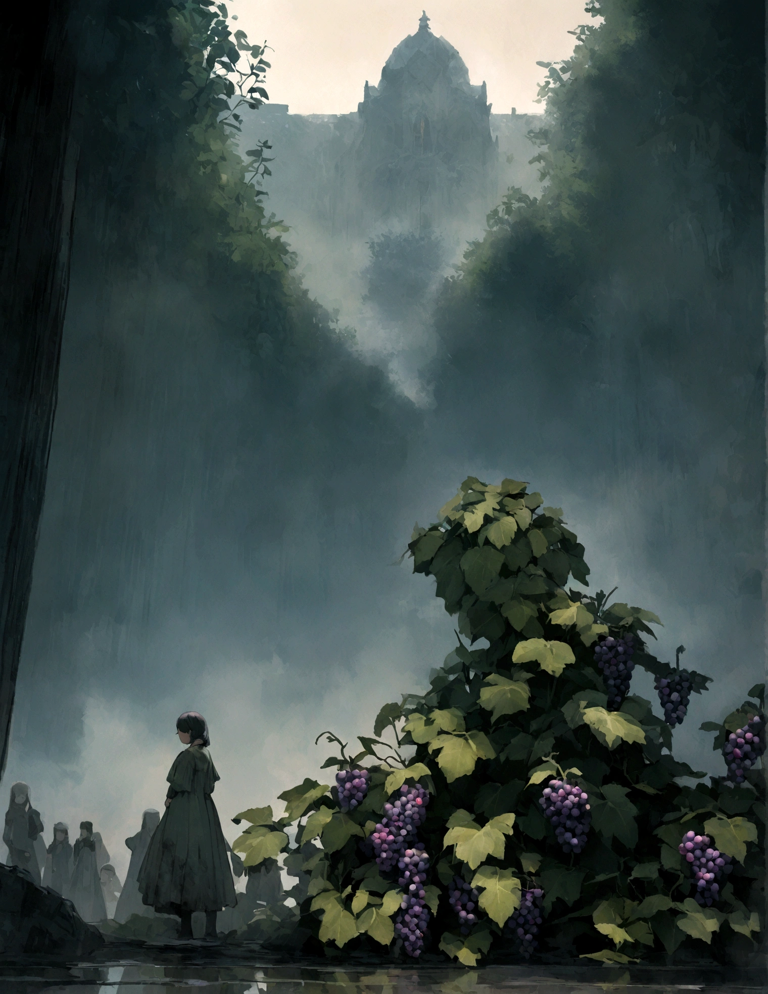 Grape, Metal,, Dirty, go, 8k, reflect, Thinking about plants and their worshippers, shading, Foggy, dark, , beautiful, beautiful、There is no life