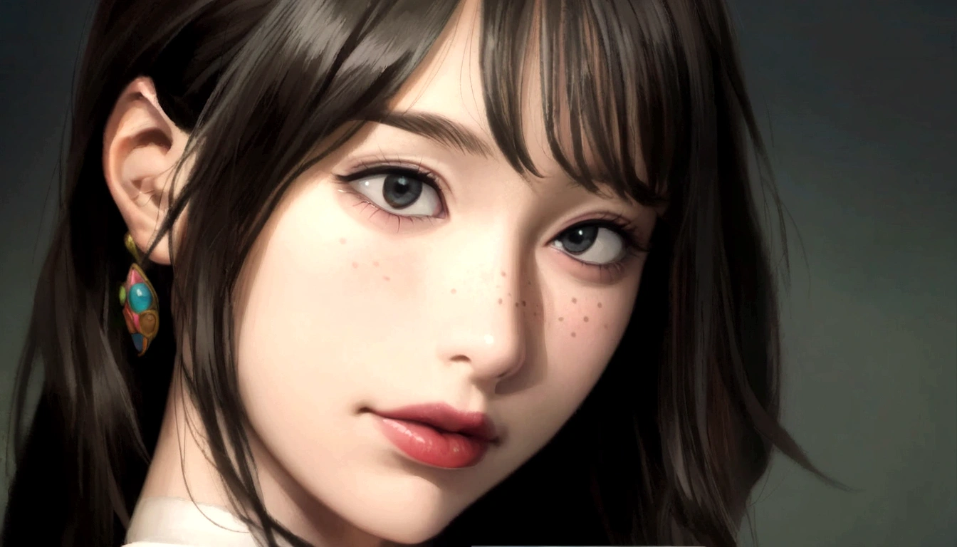 masterpiece, highest quality, {highest quality}, {{masterpiece}}, {High resolution}, concentrated, Anime Style, Woman cartoon closeup, Girl Design, Portraiture, Gisha, Anime Images, Long Hair, Black Hair, Straight eyes, Hair covering the ears, Sophisticated and powerful appearance, exotic, expensive, freckles, Hilarious, Classic attire, colorful, color