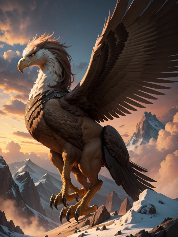 griffin, Mythical Beast, Four legs, two wings, Horse body, Covered with feathers, Brown feathers, Eagle Head, Super detailed, high quality, 8k resolution