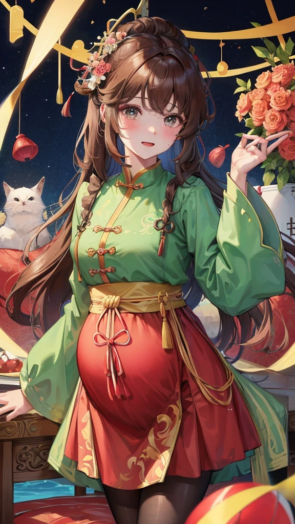 绝代夜满月1女China风姐妹御姐微笑棕发Princess剪麻花辫双丸浅粉红唇, calm, Intellectuals, Zhongfa, Green Student, hairpin, Peach Blossom, Red clothes,masterpiece, best quality, Married woman, aldult, China人, China, elder sister, hairpin,brown hair, Princess,Full of motherly love,purely,blush,Enthusiastic,Mother,Mature,fine,wife,Pantyhose,Shy,Happy,Endearing,发hairpin,Double tail,,Pregnant