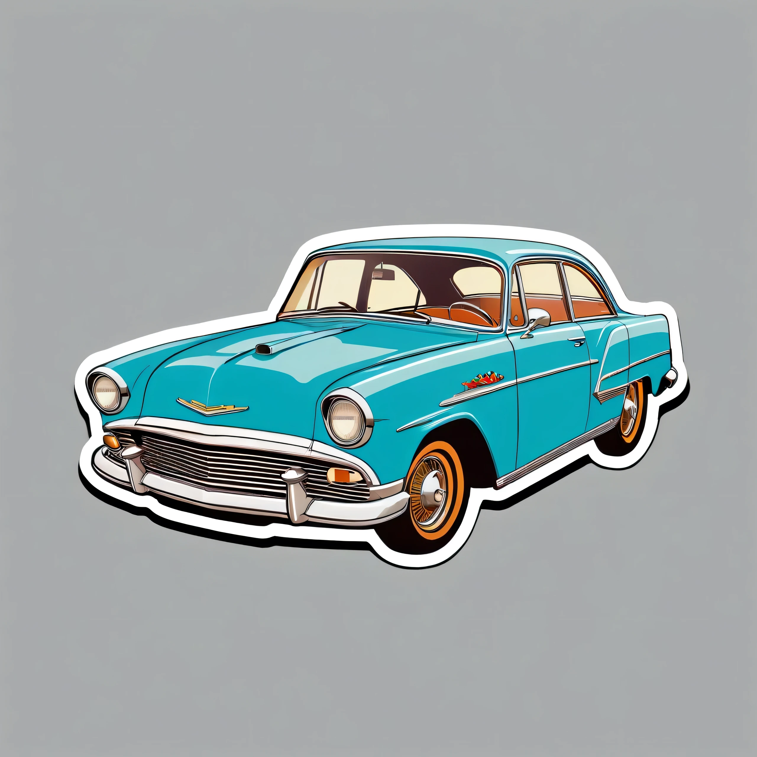 One sticker, a vintage car, car, vintage, retro, simple, simple background, Vector Sticker, Illustration, sticker, delimited lines for cutting, sticker, 8k