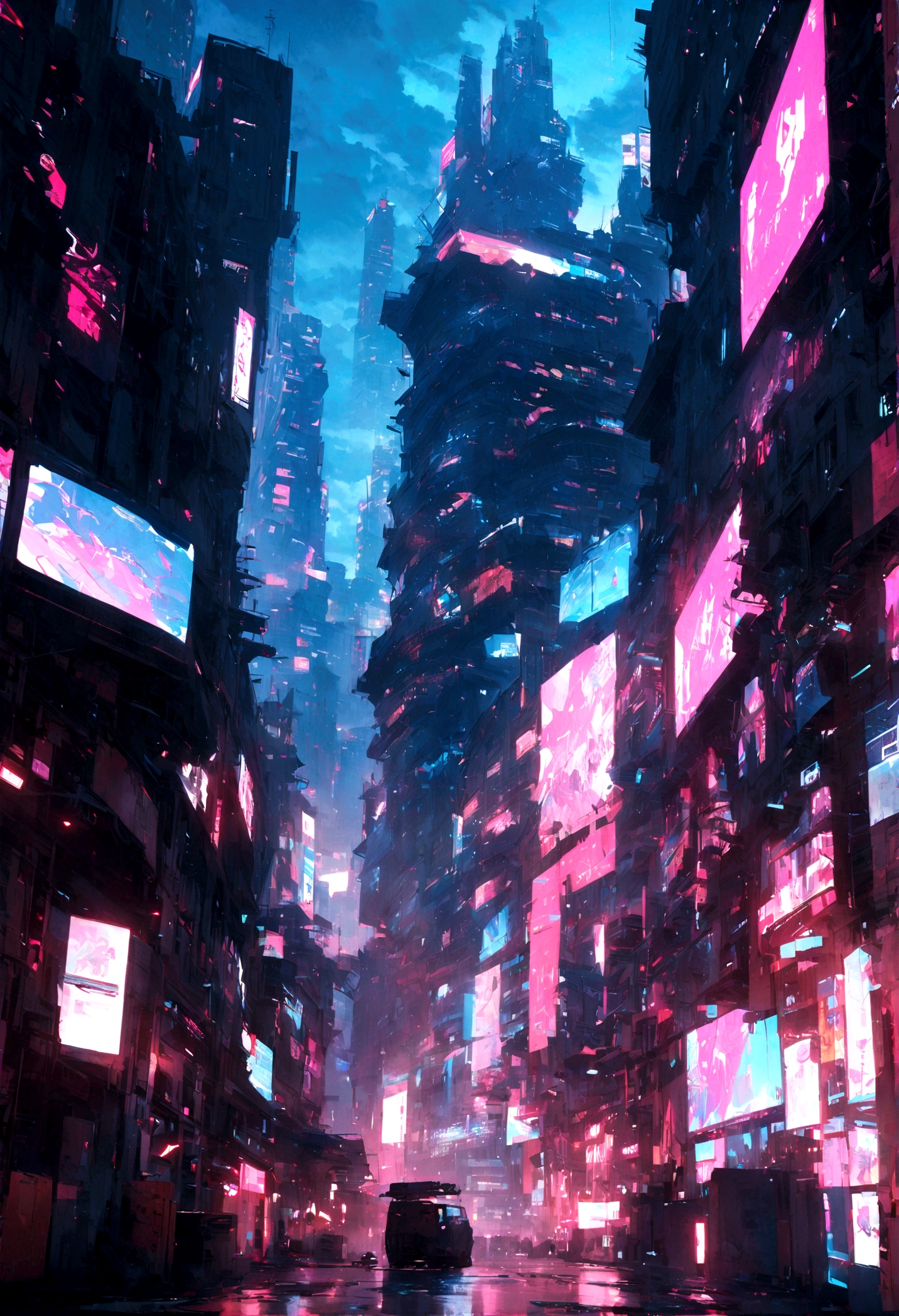 Future Architecture, Cyberpunk, Tallest Building, Skyscape, Neon lights on buildings, 8K picture quality, masterpiece, nobody 