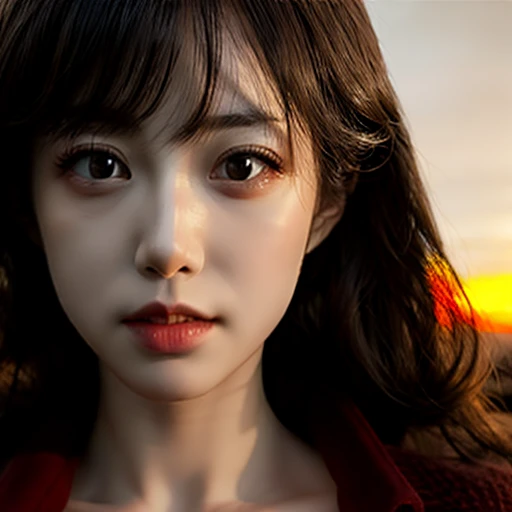 18yo girl in RED Tube-Top dress Stroll along evening Harbor, (Acutance:0.85), ZoomLayer, Masterpiece of 8K Ultra-detailed, (VolumetricLighting), SmoothShading, (RAW Photo-realistic:1.37), (Close-up:1.38), (Gazing at sunseting colorful sky) (Dazzling bokeh:1.32), { (Golden ray illuminating face) | (Photon Particles:0.75) | (Gust of wind:1.4) } . (((Extremely detailed NOGIZAKA face variation))), perfect anatomy, Childish, CaptivatingGaze, Elaborate detailed Eyes with (Sparkling Highlights:1.28), (Long Eyelashes with Volume:0.8)、Glossy RED Lips with beautiful details, Coquettish Tongue, Rosy Cheeks, (Detailed Flawless Skin with glowing DowneyHair, Radiant PearlSkin with Transparency) , Shiny SilkyHair, Random Solid HairColor. { (joyful expressions) | (:d) }, (Large eyes:-1, Tree:-1).