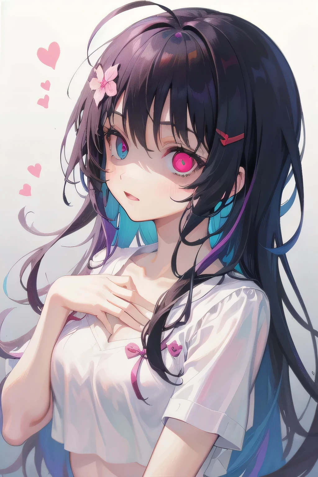 (Tabletop:1.0), (highest quality:1.4), (High resolution:1.2), From the side,Sharp contours,  boyish, highest quality, masterpiece,Glasses,Voice of the Heart,yandere,Browsing Caution,nude,facial,Excessive ,Chest to chest,Upper Body,Ecstasy,saliva,blush,Heterochromia iridis,Colorful Hair