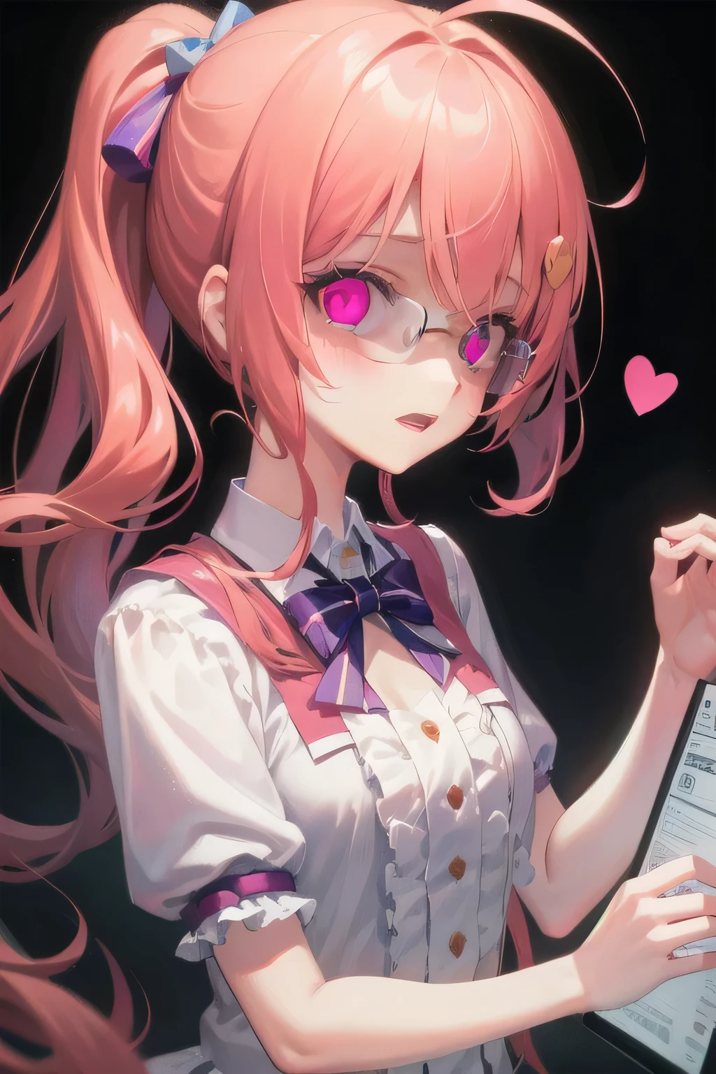 (Tabletop:1.0), (highest quality:1.4), (High resolution:1.2), From the side,Sharp contours,  boyish, highest quality, masterpiece,Glasses,Voice of the Heart,yandere,Browsing Caution,nude,facial,Excessive ,Chest to chest,Upper Body,Ecstasy,saliva,blush,Heterochromia iridis,Colorful Hair