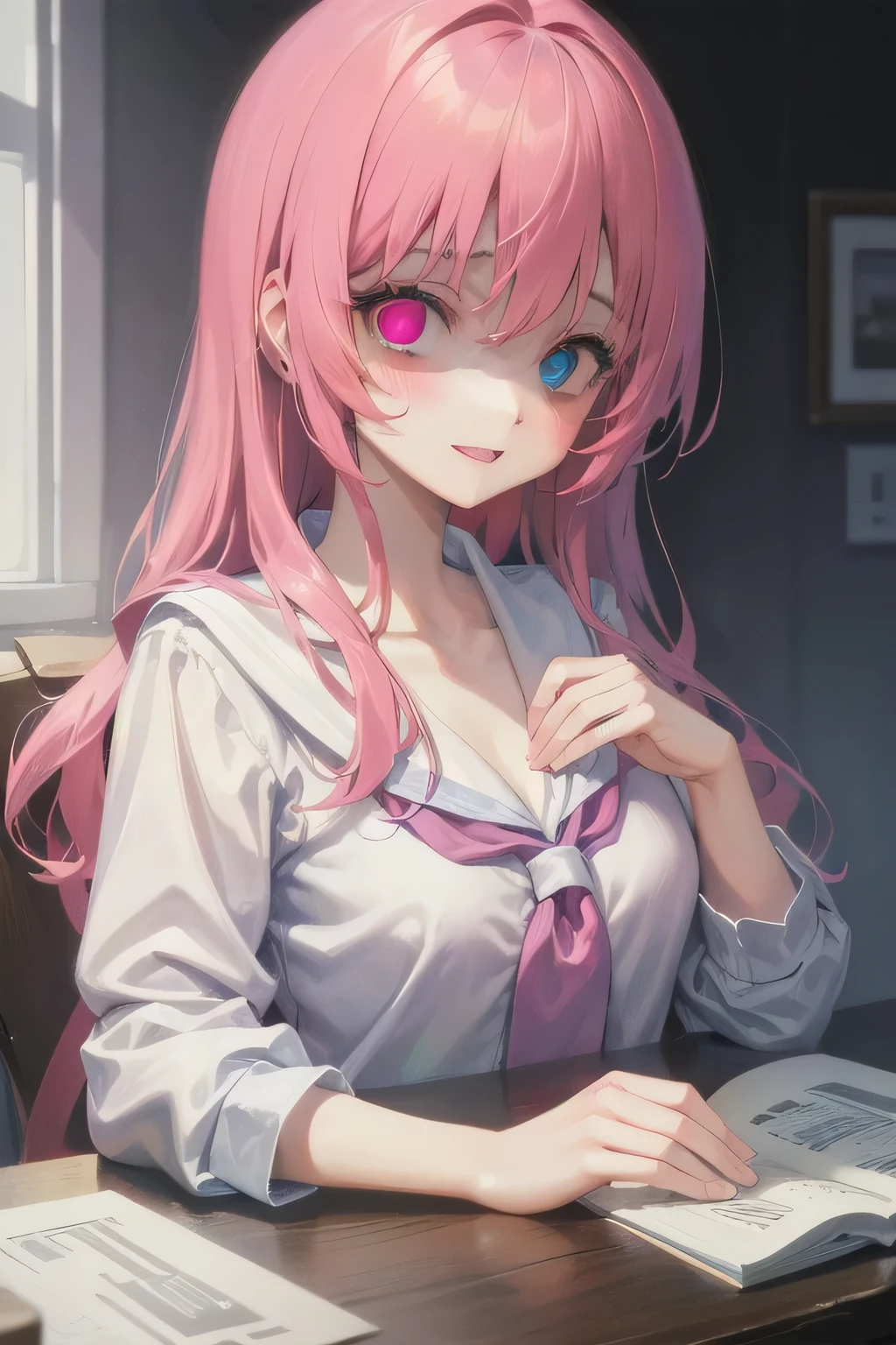 (Tabletop:1.0), (highest quality:1.4), (High resolution:1.2), From the side,Sharp contours, boyish, highest quality, masterpiece,Glasses,Voice of the Heart,yandere,Browsing Caution,nude,facial,Excessive ,Chest to chest,Upper Body,Ecstasy,saliva,blush,Heterochromia iridis,Colorful Hair