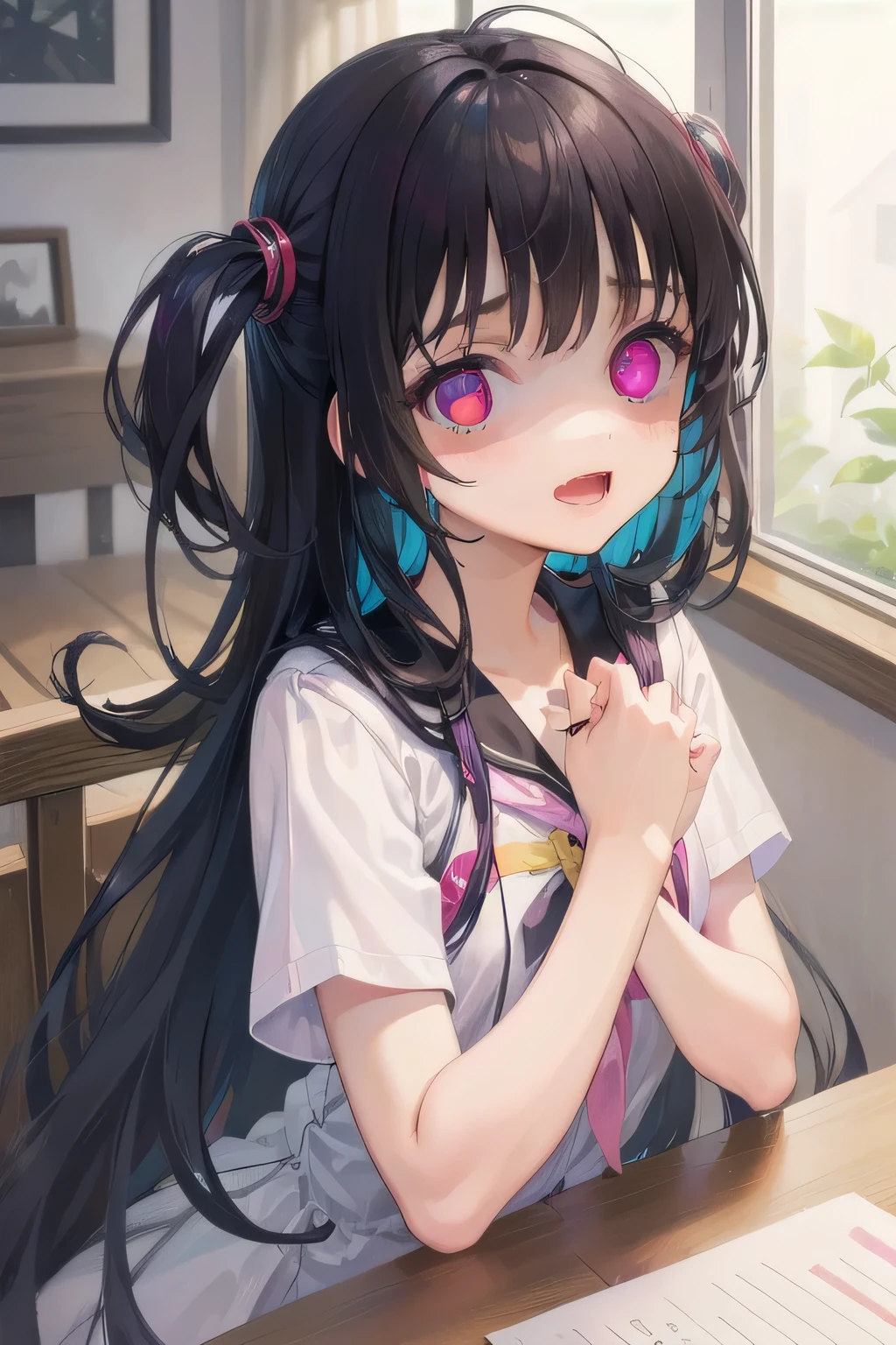 (Tabletop:1.0), (highest quality:1.4), (High resolution:1.2), From the side,Sharp contours, boyish, highest quality, masterpiece,Glasses,Voice of the Heart,yandere,Browsing Caution,nude,facial,Excessive ,Chest to chest,Upper Body,Ecstasy,saliva,blush,Heterochromia iridis,Colorful Hair