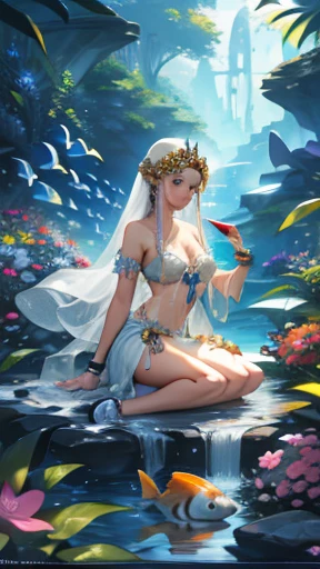 sexy princess, chains, fishes, flowers, clams, bubbles