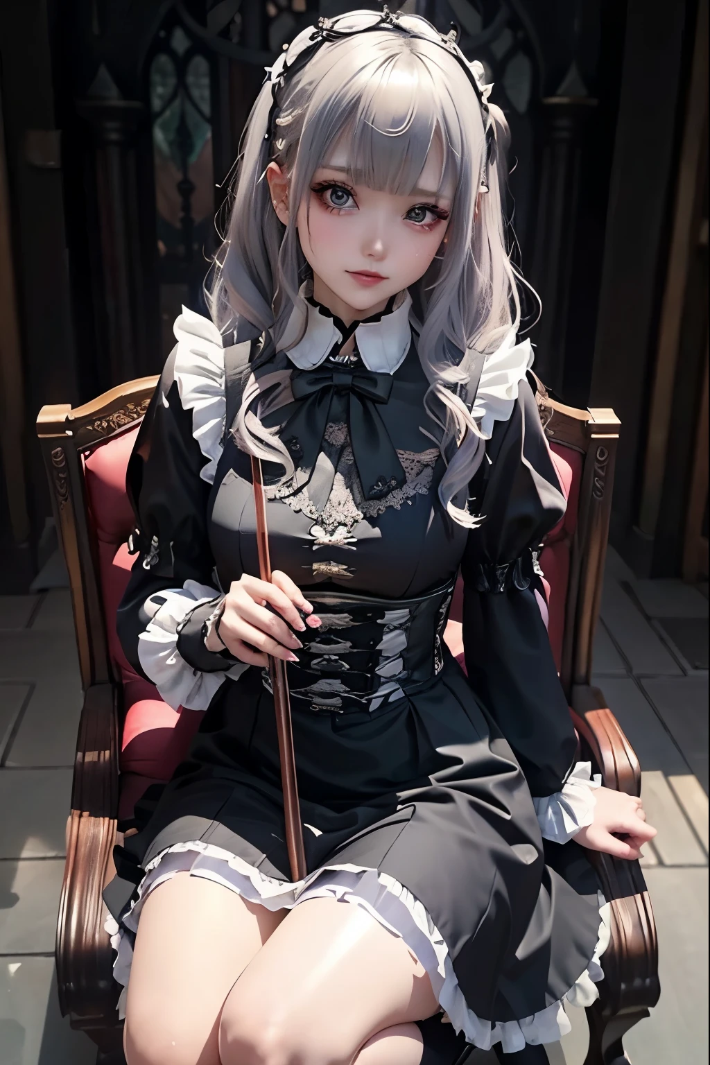 ハードDark Gothicメイク、Deep Night Sky、Horror、Black dark eyeshadow、sad、Good skin radiance、Dark Gothicメイク、Dark smile、palace、24-years-old、Embarrassed look、Dark Gothic、Obscene language、highest quality、Drunk face、紫のMaid clothes、Mysterious、Noble、sexy、Loving smile、Right blue eye, Left eye is red、Platform Heel Shoes、Heavy makeup、Gothic Lolita Clothing、Silver Hair、Long Hair Straight Hair、Cute Gothic Lolita Dress、Beautiful Face、elegant features、Fascinating face、Stained glassが背景、Chest glistening with sweat、The room is dark、gothic long dress、Bell Sleeves、Wizard Sleeve、Decadent look、Sexually excited expression、Glossy thighs wet with water、Thighs that are wet and shiny with oil、Background of a room full of roses、The embroidery is pink、The dress has pink embroidery、Thigh-high socks、Knee-high socks、Gentle expression、Dark black eyeshadow、Stained glassと薔薇背景、Female Duo、Female couple、dark church background、Stained glass、Black metal world、Dark Castle、Slender body、gothic long dress、Maid clothes、Victorian dresses、Her thighs glisten with sweat、My body is wet and shiny、Lots of glitter on the thighs、My thighs are sticky from sweating、Sweat glistens on the thighs, The whole body is sweaty and shiny、Quite sweaty、My thighs are sweaty、My thighs are so wet、My thighs are shining with sweat、A lot of sweat glistens all over the body、Small breasts、Orchestra StageStage、Dynamic Angle、sitting on a gothic chair、Play the violin gracefully、With a violin、Press the violin strings、violinist、orchestra performance、Thin thighs、slender、Violin body and strings、Sit on a chair、pantyhose、