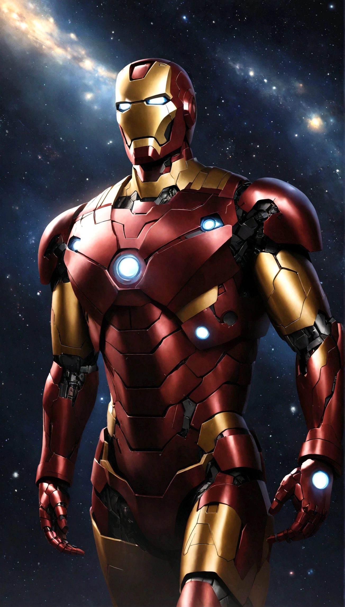 Iron Man, realistic, hyper-realistic, space, starry night