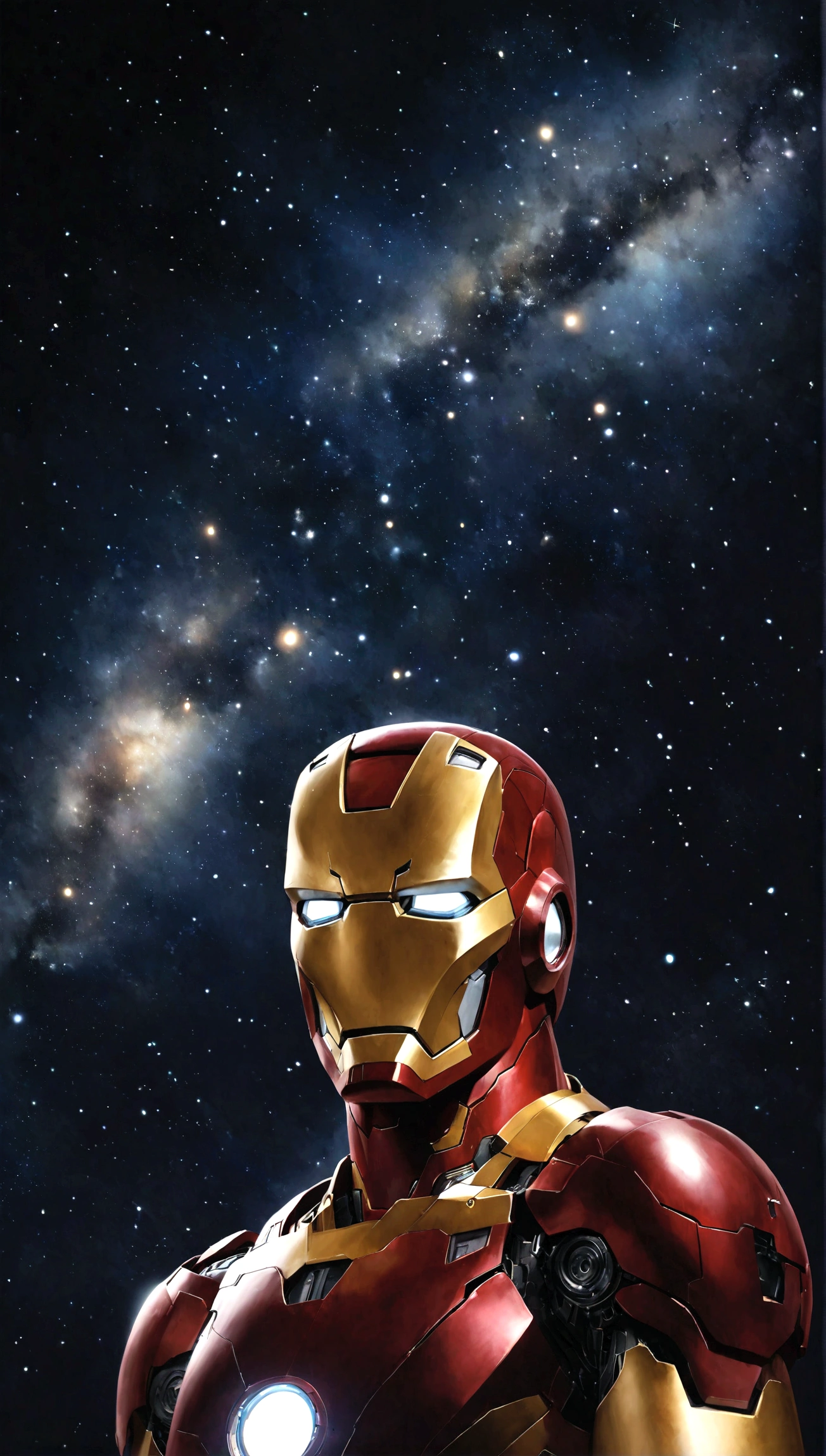 Iron Man, realistic, hyper-realistic, space, starry night